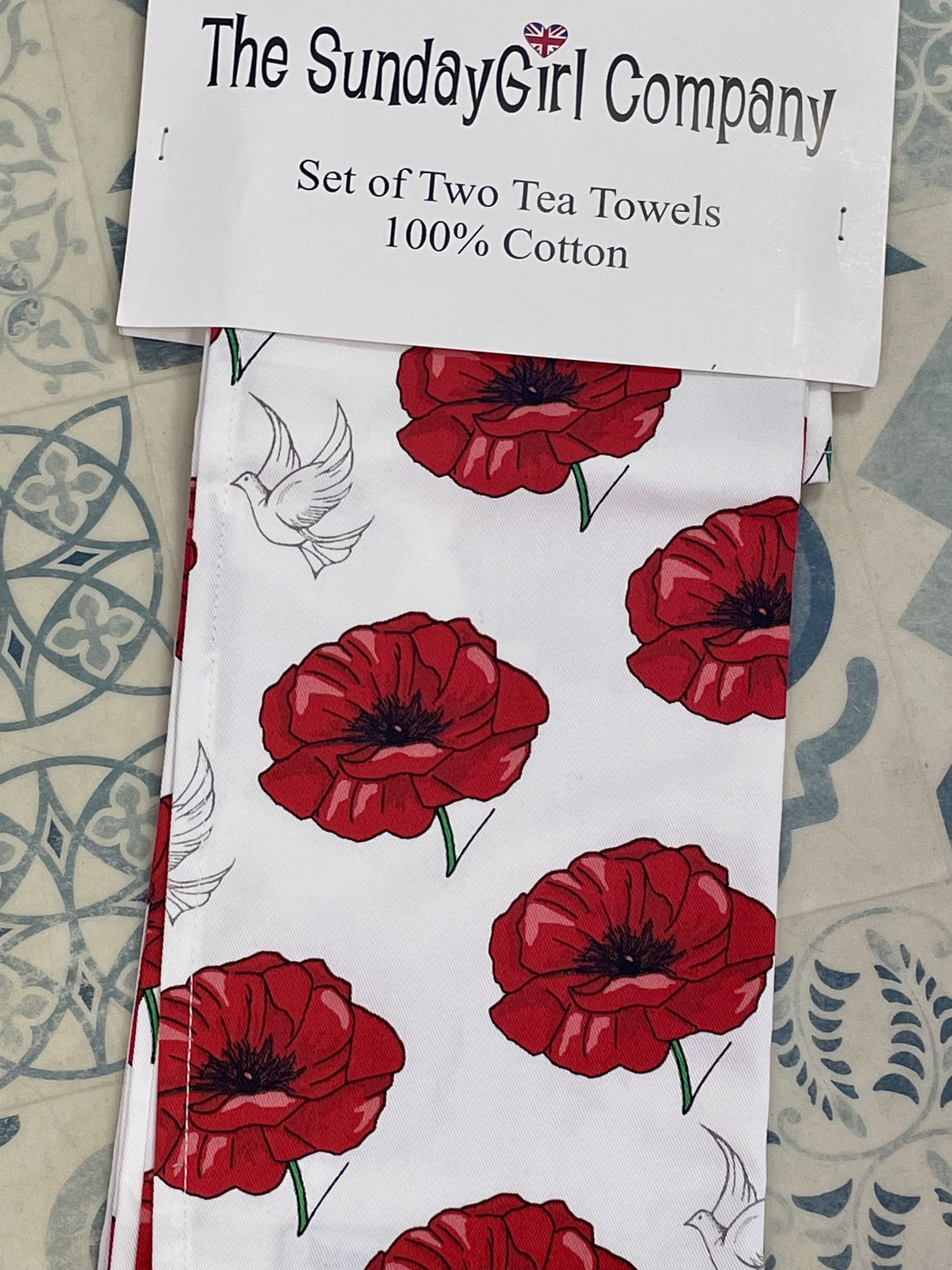 The Sunday Girl Company Poppy & The Dove Set of Two Tea Towels